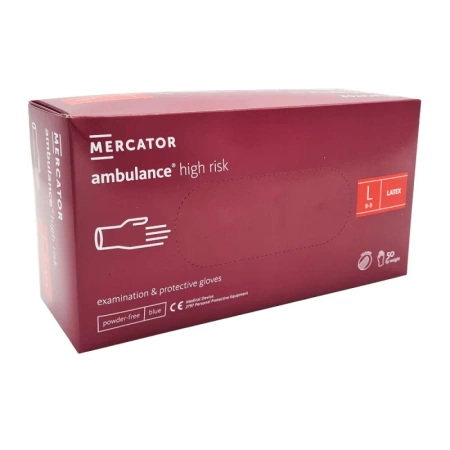 Rękawiczki lateksowe L niebieskie Mercator Ambulance High Risk 50szt karton 10op