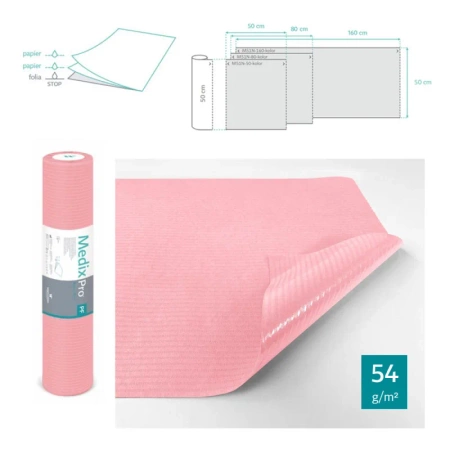 Podkład higieniczny na rolce 50cm x 50cm różowy podfoliowany 54g MedixPro 480szt