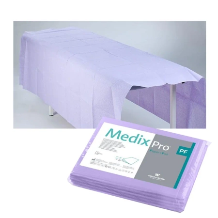 Prześcieradło jednorazowe 150cm x 210cm fioletowe podfoliowane 54g MedixPro 20szt