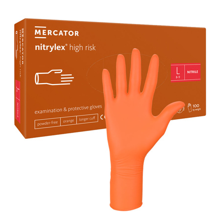 Rękawiczki nitrylowe L pomarańczowe Mercator Nitrylex High Risk 100szt