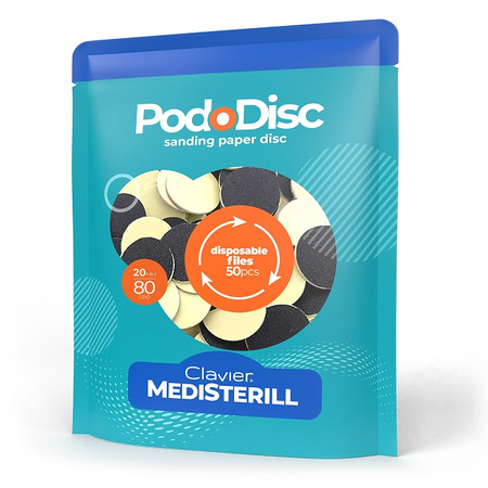 Nakładki ścierne tarcze wymienne PodoDisc Medisterill Clavier do pedicure gradacja 20mm, 80, 50szt.