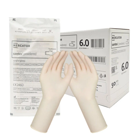 Rękawiczki chirurgiczne lateksowe sterylne 6.0 bezpudrowe Mercator Santex Powder-Free 50 par
