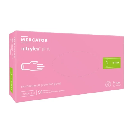 Rękawiczki nitrylowe S różowe Mercator Nitrylex Pink 100sztuk karton 10op