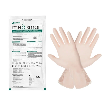 Rękawiczki chirurgiczne sterylne 7.5 lateksowe pudrowane Medismart 1 para