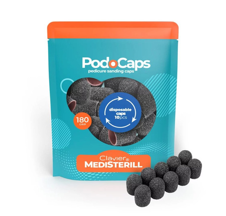 Kapturki Ścierne Clavier Medisterill do Frezarki, Pedicure PodoCaps, 10mm  180 grit - 10szt.