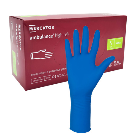 Rękawiczki lateksowe S niebieskie Mercator Ambulance High Risk 50szt