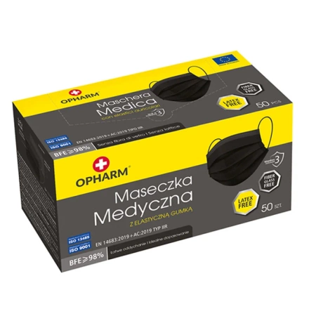 Kolorowa maseczka chirurgiczna medyczna 3-warstwy typ IIR czarna 50 szt czarny