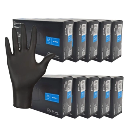 Rękawiczki nitrylowe M czarne Mercator Nitrylex Black 100sztuk karton 10op