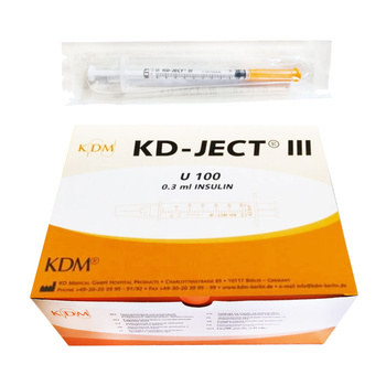 Strzykawka insulinowa z igłą wtopioną 0,3ml U-100 G30 (0,30X8) KD-JECT III 100szt