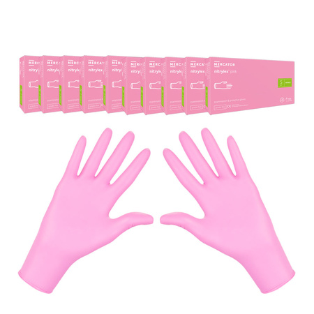 Rękawiczki nitrylowe S różowe Mercator Nitrylex Pink 100sztuk karton 10op