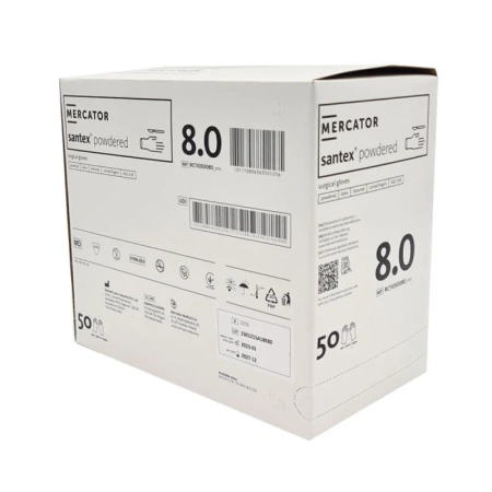 Rękawiczki chirurgiczne lateksowe sterylne 8.0 bezpudrowe Mercator Santex Powder-Free 50 par