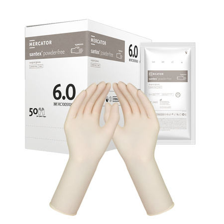 Rękawiczki chirurgiczne lateksowe sterylne 6.0 bezpudrowe Mercator Santex Powder-Free 50 par