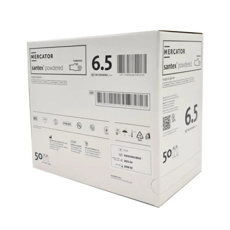 Rękawiczki chirurgiczne lateksowe sterylne 6.5 bezpudrowe Mercator Santex Powder-Free 50 par