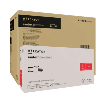 Rękawiczki lateksowe L pudrowane Santex powdered finger txt 100sztuk karton 10op