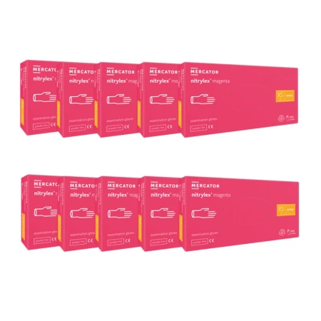 Rękawiczki nitrylowe XS różowe Mercator Nitrylex Magenta 100sztuk karton 10op