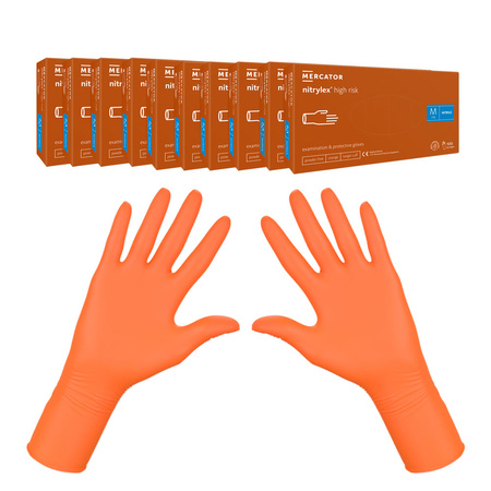 Rękawiczki nitrylowe M pomarańczowe Mercator Nitrylex High Risk 100szt karton 10op