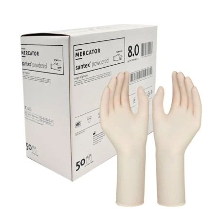 Rękawiczki chirurgiczne lateksowe sterylne 8.0 bezpudrowe Mercator Santex Powder-Free 50 par