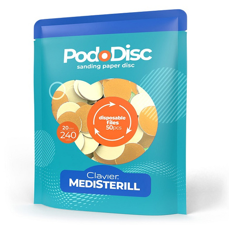 Nakładki ścierne tarcze wymienne PodoDisc Medisterill Clavier do pedicure gradacja 20mm, 240, 50szt