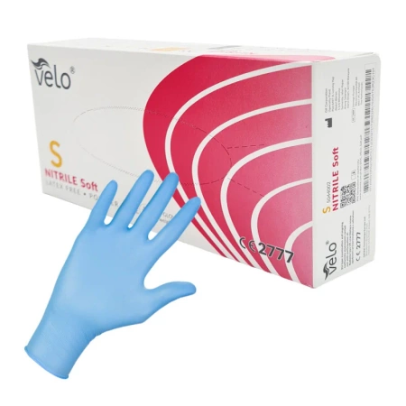 Rękawiczki nitrylowe S niebieskie Velo 100sztuk