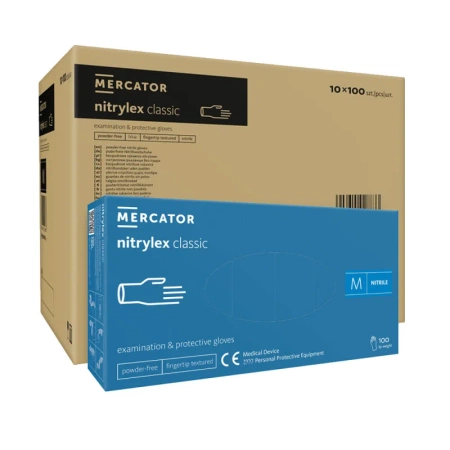 Rękawiczki nitrylowe M niebieskie Mercator Nitrylex Classic 100sztuk karton 10op
