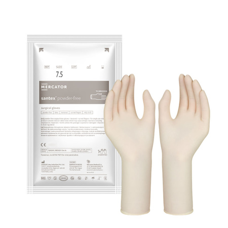 Rękawiczki chirurgiczne lateksowe sterylne 7.5 bezpudrowe Mercator Santex Powder-Free 1 para