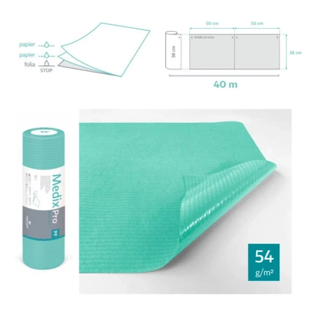Podkład higieniczny na rolce 38cm x 50cm zielony podfoliowany 54g MedixPro 640szt