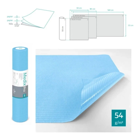 Podkład higieniczny na rolce 50cm x 50cm niebieski podfoliowany 54g MedixPro 480szt