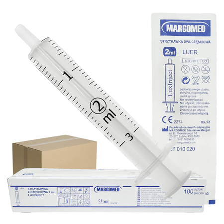 Strzykawka 2ml luer dwuczęściowa LuxInject Margomed 100szt 30op