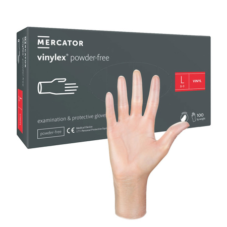 Rękawiczki winylowe L bezpudrowe Mercator Vinylex transparentne 100szt