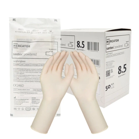 Rękawiczki chirurgiczne lateksowe sterylne 8.5 bezpudrowe Mercator Santex Powder-Free 50 par