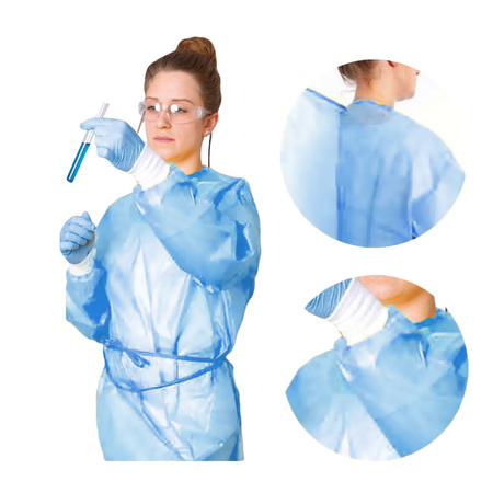 Fartuch medyczny flizelinowy wodoodporny niebieski z mankietem (flizelina + pe 25g) 10szt