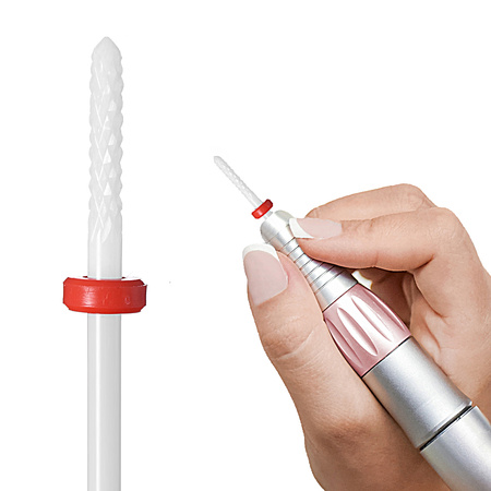 Frez ceramiczny szczelinowy SMALL FLAME F, kolor czerwony - precyzyjny narzędzie do obróbki, idealny do delikatnych prac w ceramice i modelarstwie.