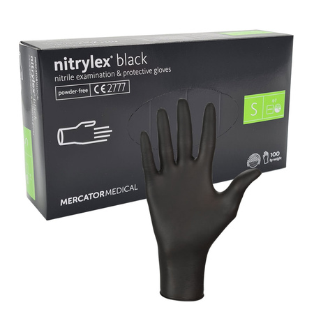 Rękawiczki nitrylowe S czarne Mercator Nitrylex Black 100sztuk