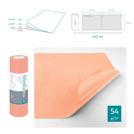 Podkład higieniczny na rolce 38cm x 50cm morelowy podfoliowany 54g MedixPro 640szt