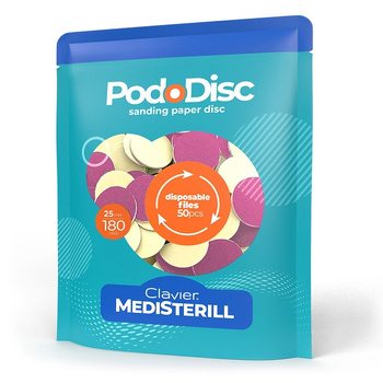 Nakładki ścierne tarcze wymienne PodoDisc Medisterill Clavier do pedicure gradacja 25mm, 180 grit, 50szt