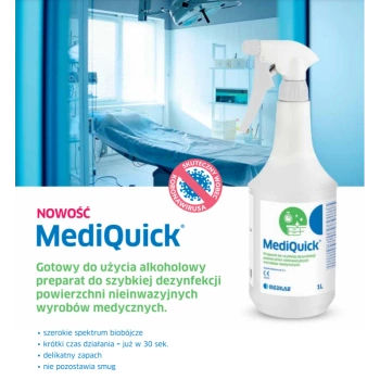 Alkoholowy płyn dezynfekujący MediQuick do szybkiej dezynfekcji powierzchni 1l 12op