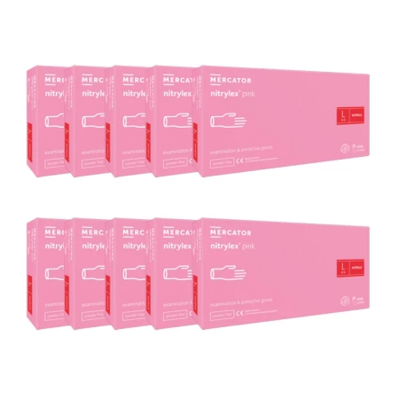 Rękawiczki nitrylowe L różowe Mercator Nitrylex Pink 100sztuk karton 10op