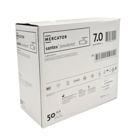 Rękawiczki chirurgiczne lateksowe sterylne 7.0 bezpudrowe Mercator Santex Powder-Free 50 par