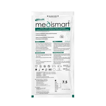 Rękawiczki chirurgiczne sterylne 7.5 lateksowe pudrowane Medismart 1 para