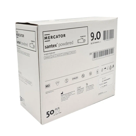 Rękawiczki chirurgiczne lateksowe sterylne 9.0 pudrowane Mercator Santex Powdered 50 par