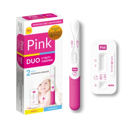 Domowy test ciążowy 2w1 PINK DUO płytkowy + strumieniowy 10 mlU/ml 1szt