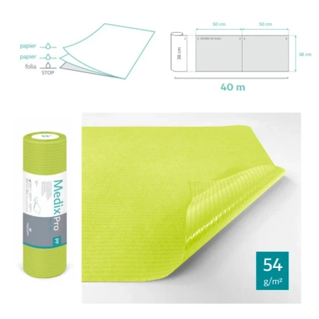 Podkład higieniczny na rolce 38cm x 50cm limonkowy podfoliowany 54g MedixPro 640szt