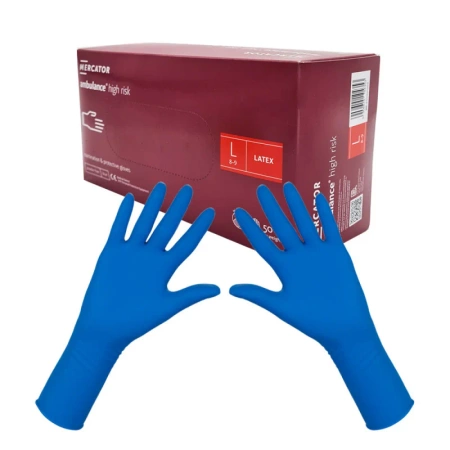 Rękawiczki lateksowe L niebieskie Mercator Ambulance High Risk 50szt