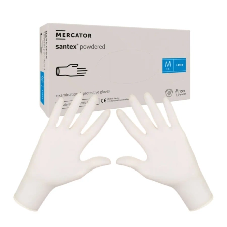Rękawiczki lateksowe M pudrowane Santex powdered finger txt 100sztuk