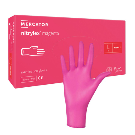 Rękawiczki nitrylowe L różowe Mercator Nitrylex Magenta 100sztuk