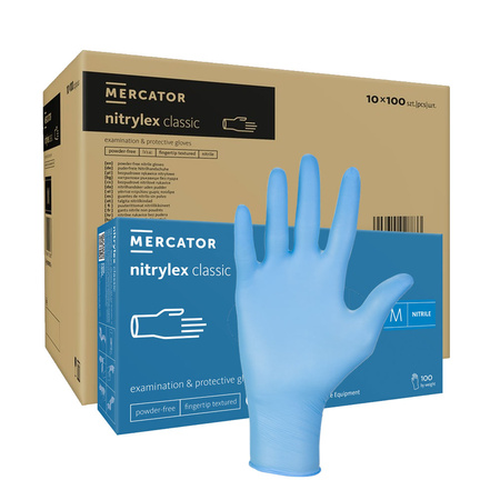 Rękawiczki nitrylowe M niebieskie Mercator Nitrylex Classic 100sztuk karton 10op