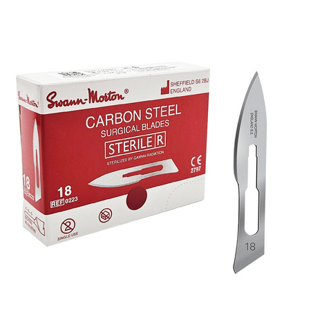 Ostrze chirurgiczne 18 sterylne 100szt stal węglowa Swann-Morton