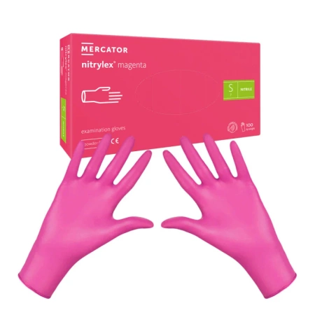 Rękawiczki nitrylowe S różowe Mercator Nitrylex Magenta 100sztuk karton 10op