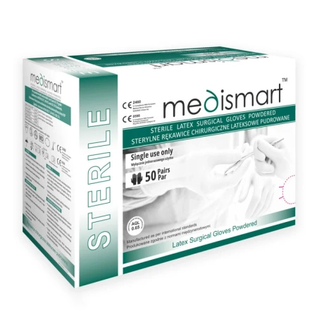 Rękawiczki chirurgiczne sterylne 6.5 lateksowe pudrowane Medismart 50 par