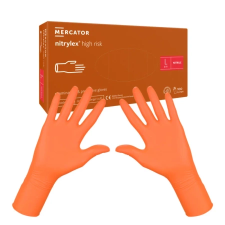 Rękawiczki nitrylowe L pomarańczowe Mercator Nitrylex High Risk 100szt